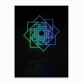 Neon Blue and Green Abstract Geometric Glyph on Black n.0190 Canvas Print