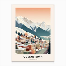 Vintage Winter Travel Poster Queenstown New Zealand 3 Canvas Print