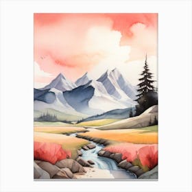 Tranquil Mountains In Minimalist Watercolor Vertical Composition 47 Canvas Print