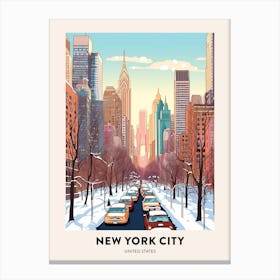 Vintage Winter Travel Poster New York City Usa 1 Canvas Print