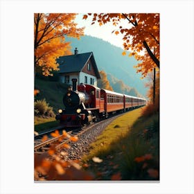 Autumn Train In The Mountains Canvas Print