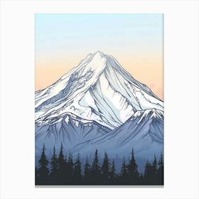 Mount Shasta Usa Color Line Drawing (7) Canvas Print