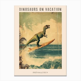 Vintage Dryosaurus Dinosaur On A Surf Board 1 Poster Canvas Print