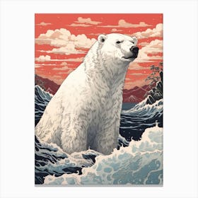 Polar Bear Animal Drawing In The Style Of Ukiyo E 1 Canvas Print