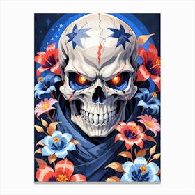 American Flag Floral Face Evil Death Skull (58) Canvas Print