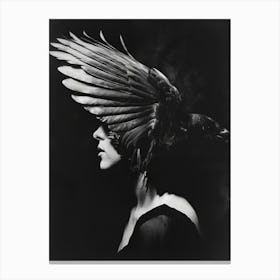 BW Portrait with Crow Canvas Print