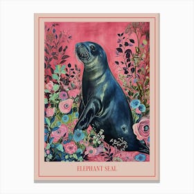 Floral Animal Painting Elephant Seal 2 Poster Canvas Print