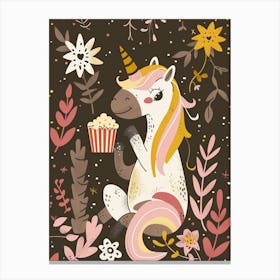 Unicorn Eating Popcorn Muted Pastels 3 Canvas Print