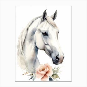 Floral White Horse Watercolor Painting (30) Canvas Print