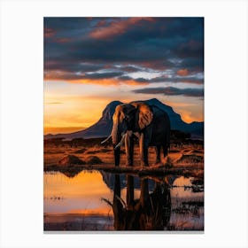 Sunset Elephant In Kenya Canvas Print