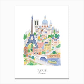 Paris France Gouache Travel Illustration Canvas Print