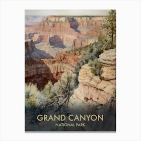 Grand Canyon National Park Watercolour Vintage Travel Poster 3 Canvas Print