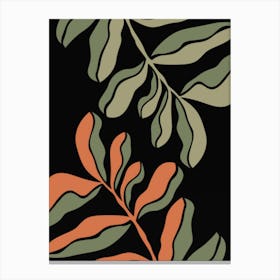 Leaves On Black Canvas Print