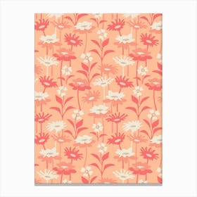 GARDEN MEADOW Floral Botanical Flowers Wildflowers in Red White on Orange Peach Fuzz Canvas Print