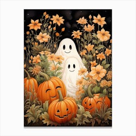 Cute Bedsheet Ghost, Botanical Halloween Watercolour 31 Canvas Print