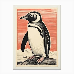 Vintage Bird Linocut Penguin 4 Canvas Print