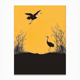 Silhouette Of bird and flamingo Canvas Print