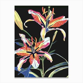 Neon Flowers On Black Lily 5 Canvas Print