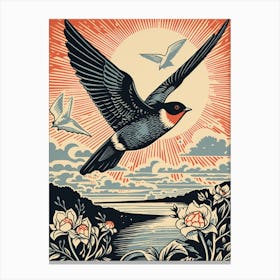 Vintage Bird Linocut Swallow 1 Canvas Print