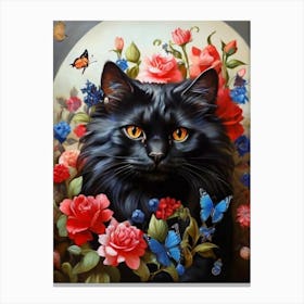 Black Cat With Butterflies 1 Canvas Print