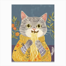 Grey Cat Pasta Lover Folk Illustration 2 Canvas Print