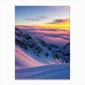 Les Deux Alpes, France Sunrise Skiing Poster Canvas Print