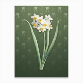 Vintage Narcissus Easter Flower Botanical on Lunar Green Pattern n.2114 Canvas Print