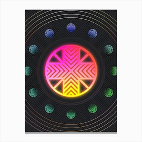 Neon Geometric Glyph in Pink and Yellow Circle Array on Black n.0197 Canvas Print