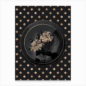 Shadowy Vintage White Damask Rose Botanical in Black and Gold Canvas Print