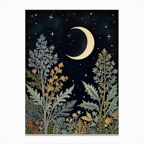 Moon And Stars Style William Morris 4 Canvas Print