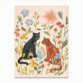 Folksy Floral Animal Drawing Panther 2 Canvas Print