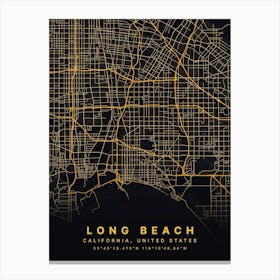 Long Beach California Black And Gold Map Canvas Print