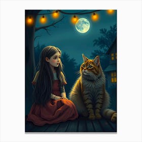 Girl And A Cat 1 Canvas Print