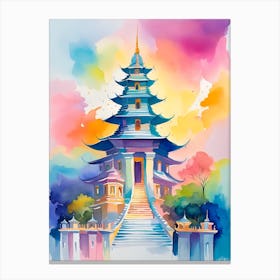 Watercolor Asian Pagoda Canvas Print