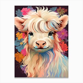 Sweet Digital Painting Of Floral Baby Cow Canvas Print