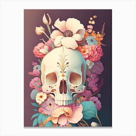 Skull With Floral Patterns 1 Pastel Vintage Floral Canvas Print