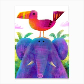 Elephant With Pesky Bird Canvas Print