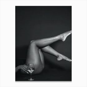 Woman Lying Down With Raised Legs And Wine Glass Canvas Print