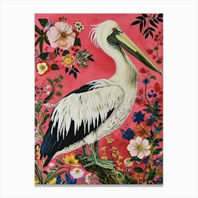 Floral Animal Painting Pelican 2 Canvas Print