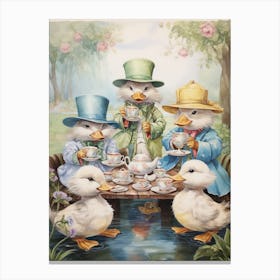 Animated Tea Party Ducklings 2 Canvas Print
