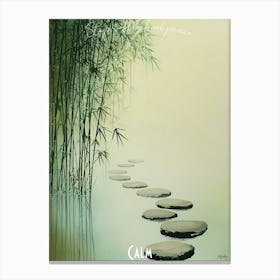 Calming Bamboo Forest And Stone Path, soft palette watercolor minimalist Calm Poster Canvas Print