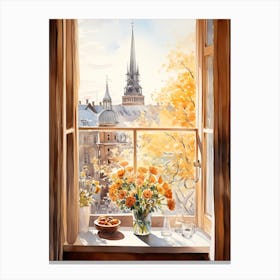 Window View Of Copenhagen Denmark In Autumn Fall, Watercolour 2 Canvas Print