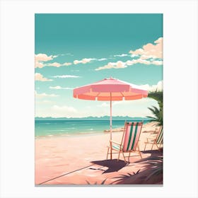 Beach Chairs And Umbrella Canvas Print