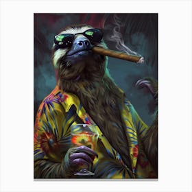 Animal Party: Crumpled Cute Critters with Cocktails and Cigars Sloth 1 Canvas Print