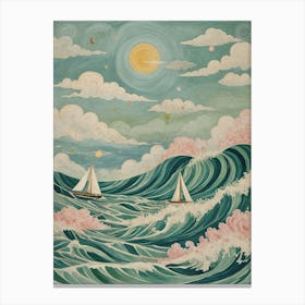 Two Sailboats In The Ocean Waves Toile