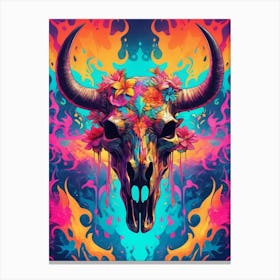 Floral Bull Skull Neon Iridescent Painting (17) Canvas Print