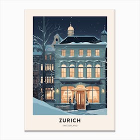 Winter Night  Travel Poster Zurich Switzerland 5 Canvas Print