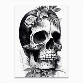 Skull With Watercolor Effects Linocut Canvas Print