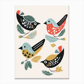 Folk Style Bird Painting European Robin 1 Canvas Print