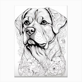 Rottweiler Dog, Line Drawing 1 Canvas Print